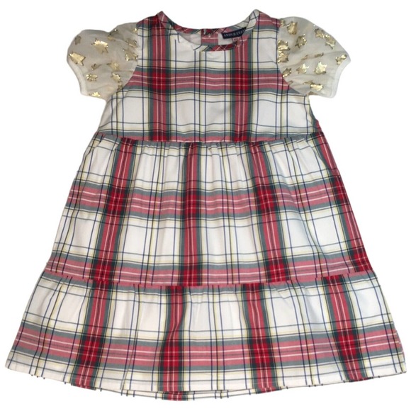 New Andy And Evan Little Girl's Holiday Plaid Stars Dress Gold Red 6Y - Picture 3 of 12